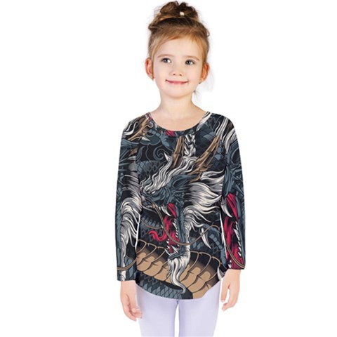 Dragon Snake Legend Japanese Mythology Kids  Long Sleeve T-shirt by Perong