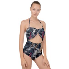 Dragon Snake Legend Japanese Mythology Scallop Top Cut Out Swimsuit by Perong