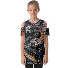 Dragon Snake Legend Japanese Mythology Fold Over Open Sleeve Top by Perong