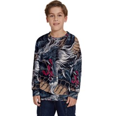 Dragon Snake Legend Japanese Mythology Kids  Crewneck Sweatshirt