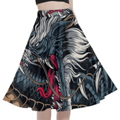 Dragon Snake Legend Japanese Mythology A-line Full Circle Midi Skirt With Pocket by Perong