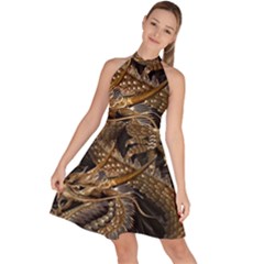 Japanese Dragon Pentagram Sleeveless Halter Neck A-line Dress by Perong