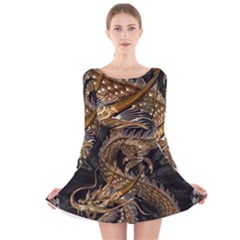 Japanese Dragon Pentagram Long Sleeve Velvet Skater Dress