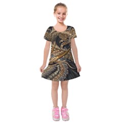 Japanese Dragon Pentagram Kids  Short Sleeve Velvet Dress