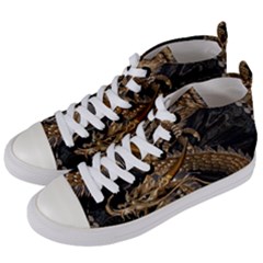 Japanese Dragon Pentagram Women s Mid-top Canvas Sneakers by Perong