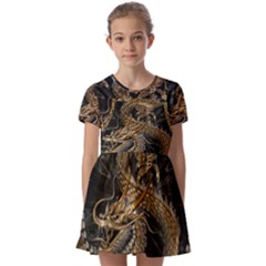 Japanese Dragon Pentagram Kids  Short Sleeve Pinafore Style Dress by Perong