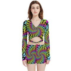 3d Grateful Dead 90 s Neon Dancing Bears Velvet Wrap Crop Top And Shorts Set by Perong