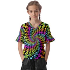 3d Grateful Dead 90 s Neon Dancing Bears Kids  V-neck Horn Sleeve Blouse by Perong