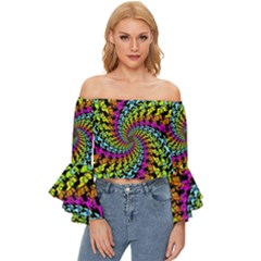 3d Grateful Dead 90 s Neon Dancing Bears Off Shoulder Flutter Bell Sleeve Top