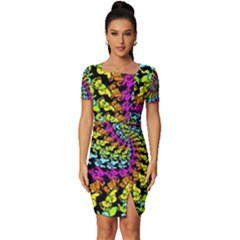 3d Grateful Dead 90 s Neon Dancing Bears Fitted Knot Split End Bodycon Dress by Perong