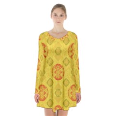 Art Pattern Design Background Long Sleeve Velvet V-neck Dress