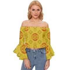 Art Pattern Design Background Off Shoulder Flutter Bell Sleeve Top