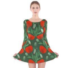 Poppy Fierce Wolf Poppies Bud Long Sleeve Velvet Skater Dress