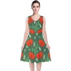 Poppy Fierce Wolf Poppies Bud V-neck Midi Sleeveless Dress  by Perong