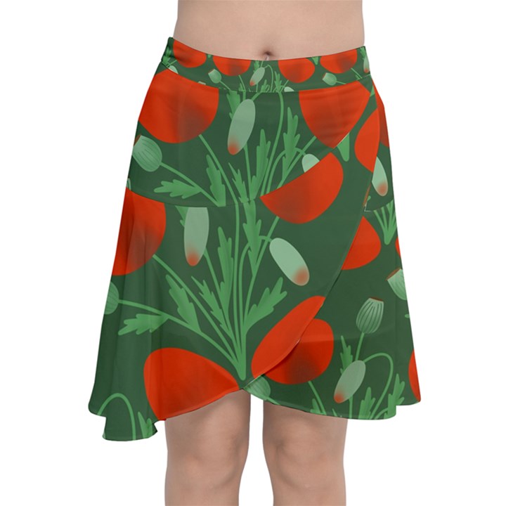 Poppy Fierce Wolf Poppies Bud Chiffon Wrap Front Skirt