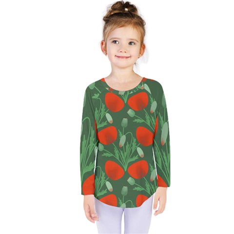 Poppy Fierce Wolf Poppies Bud Kids  Long Sleeve T-shirt by Perong