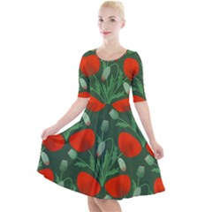 Poppy Fierce Wolf Poppies Bud Quarter Sleeve A-line Dress by Perong