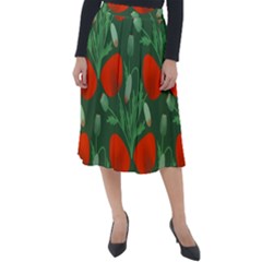 Poppy Fierce Wolf Poppies Bud Classic Velour Midi Skirt  by Perong