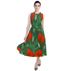 Poppy Fierce Wolf Poppies Bud Round Neck Boho Dress by Perong