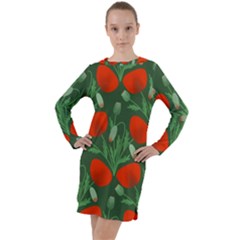 Poppy Fierce Wolf Poppies Bud Long Sleeve Hoodie Dress