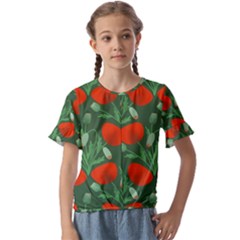 Poppy Fierce Wolf Poppies Bud Kids  Cuff Sleeve Scrunch Bottom T-shirt