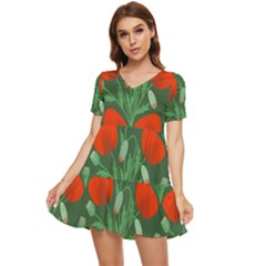 Poppy Fierce Wolf Poppies Bud Tiered Short Sleeve Babydoll Dress by Perong