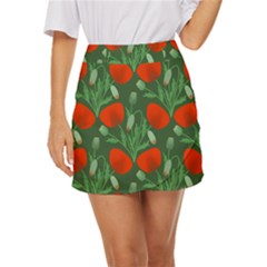 Poppy Fierce Wolf Poppies Bud Mini Front Wrap Skirt by Perong