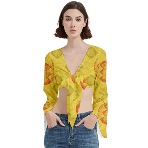 Art Pattern Design Background Trumpet Sleeve Cropped Top by Perong