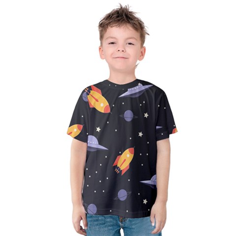 Cosmos Rocket Spaceship Ufo Kids  Cotton T-shirt by Salmanaz77