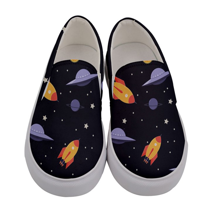 Cosmos Rocket Spaceship Ufo Women s Canvas Slip Ons