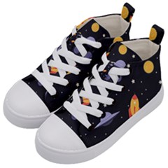 Cosmos Rocket Spaceship Ufo Kids  Mid-top Canvas Sneakers