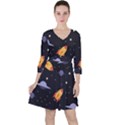 Cosmos Rocket Spaceship Ufo Quarter Sleeve Ruffle Waist Dress View1