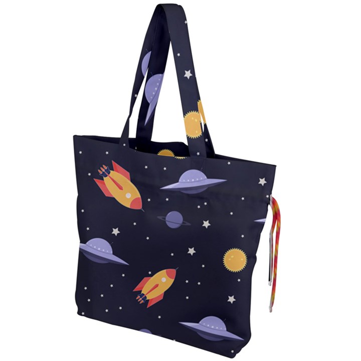 Cosmos Rocket Spaceship Ufo Drawstring Tote Bag