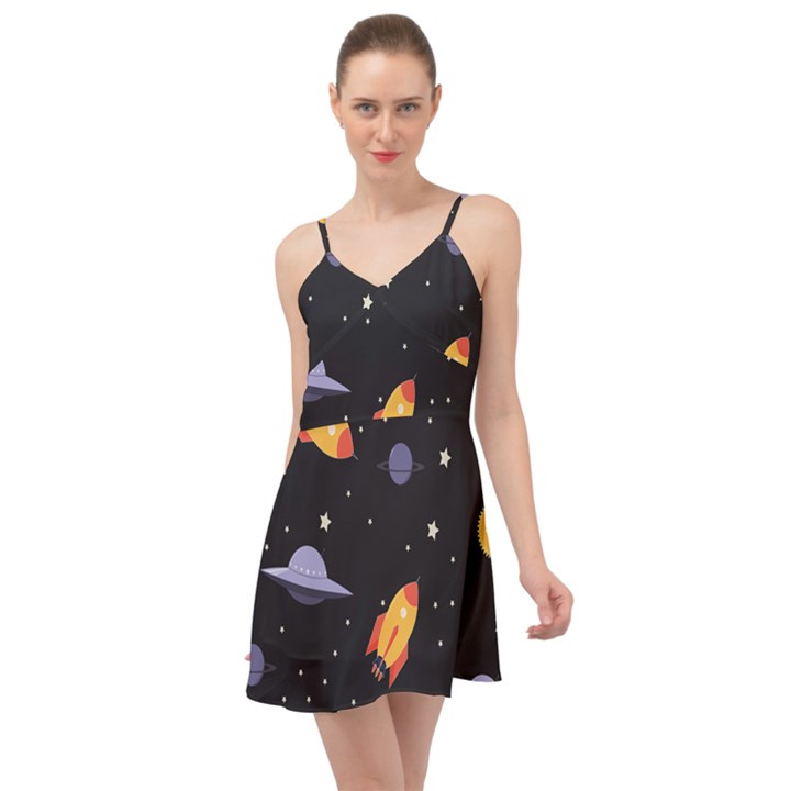 Cosmos Rocket Spaceship Ufo Summer Time Chiffon Dress