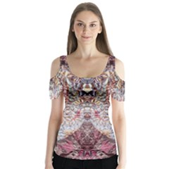 Stitches Blend Butterfly Sleeve Cutout T-shirt 