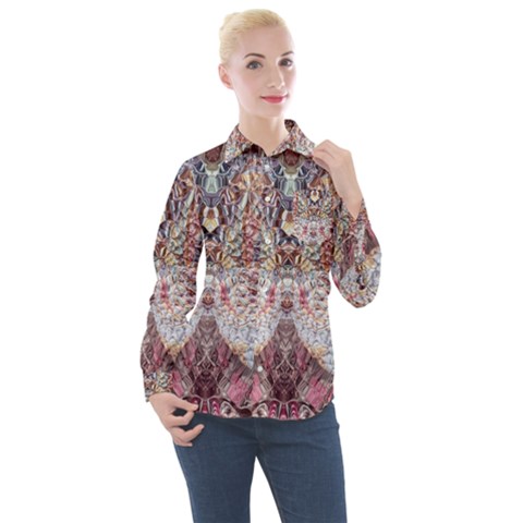 Stitches Blend Women s Long Sleeve Pocket Shirt by kaleidomarblingart