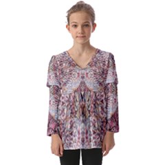 Stitches Blend Kids  V Neck Casual Top by kaleidomarblingart