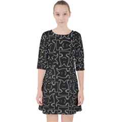 Enigmatic Demon Black And White Pattern Quarter Sleeve Pocket Dress by dflcprintsclothing