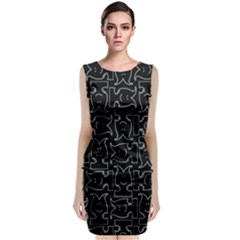 Enigmatic Demon Black And White Pattern Sleeveless Velvet Midi Dress