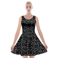 Enigmatic Demon Black And White Pattern Velvet Skater Dress