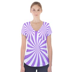 Spiral Vortex Rays Lavender Swirl Purple Short Sleeve Front Detail Top by Salmanaz77