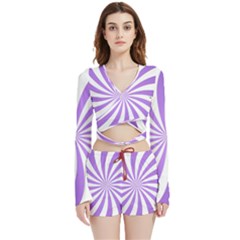 Spiral Vortex Rays Lavender Swirl Purple Velvet Wrap Crop Top And Shorts Set by Salmanaz77