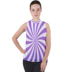 Spiral Vortex Rays Lavender Swirl Purple Mock Neck Chiffon Sleeveless Top by Salmanaz77