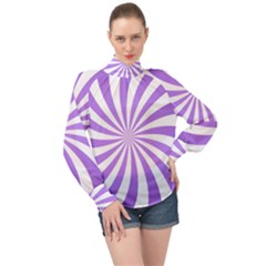 Spiral Vortex Rays Lavender Swirl Purple High Neck Long Sleeve Chiffon Top by Salmanaz77