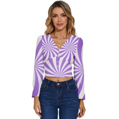 Spiral Vortex Rays Lavender Swirl Purple Long Sleeve V-neck Top by Salmanaz77