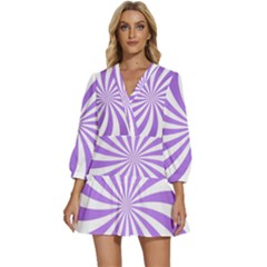 Spiral Vortex Rays Lavender Swirl Purple V-neck Placket Mini Dress by Salmanaz77