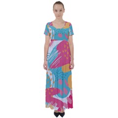 Background Abstract High Waist Short Sleeve Maxi Dress