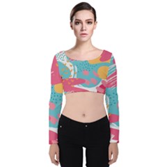 Background Abstract Velvet Long Sleeve Crop Top