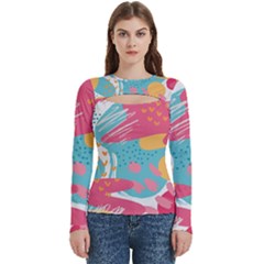 Background Abstract Women s Cut Out Long Sleeve T-shirt