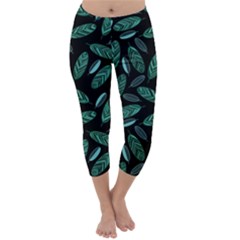 Leaves Pattern Abstract Blade Capri Winter Leggings 